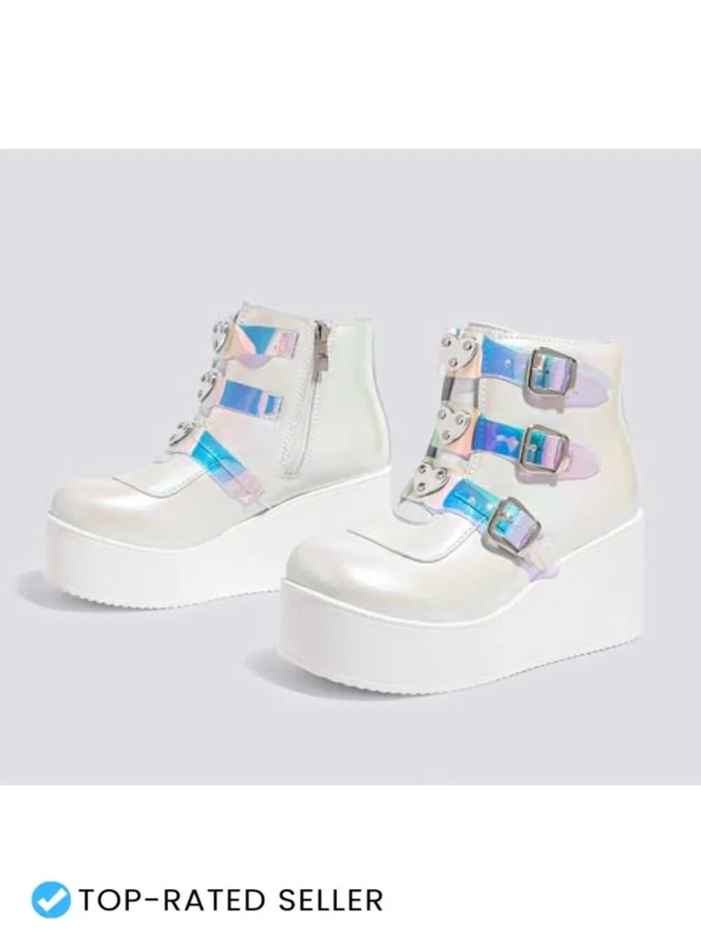 Women's Platform Chunky Ankle Boots Wedges Round Toe Zipper Buckle Detail Thick